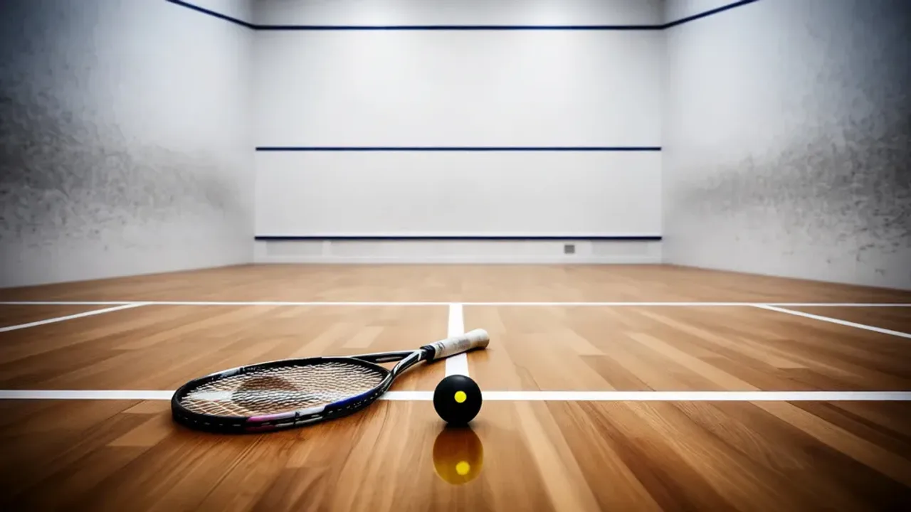 Jak grać w squash: poznaj podstawowe zasady gry w squasha i ten sport Profesjonalna rakieta i piłka na korcie do squasha ilustrujące poradnik jak grać w squash.