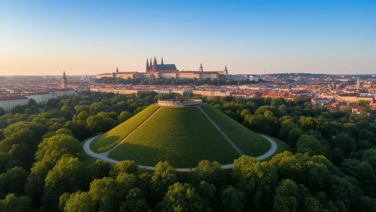 Kopiec Kościuszki w Krakowie: historia kopca i Komitetu w pigułce Panoramiczny widok na Kopiec Kościuszki w Krakowie z zabytkowymi fortyfikacjami w otoczeniu zieleni.