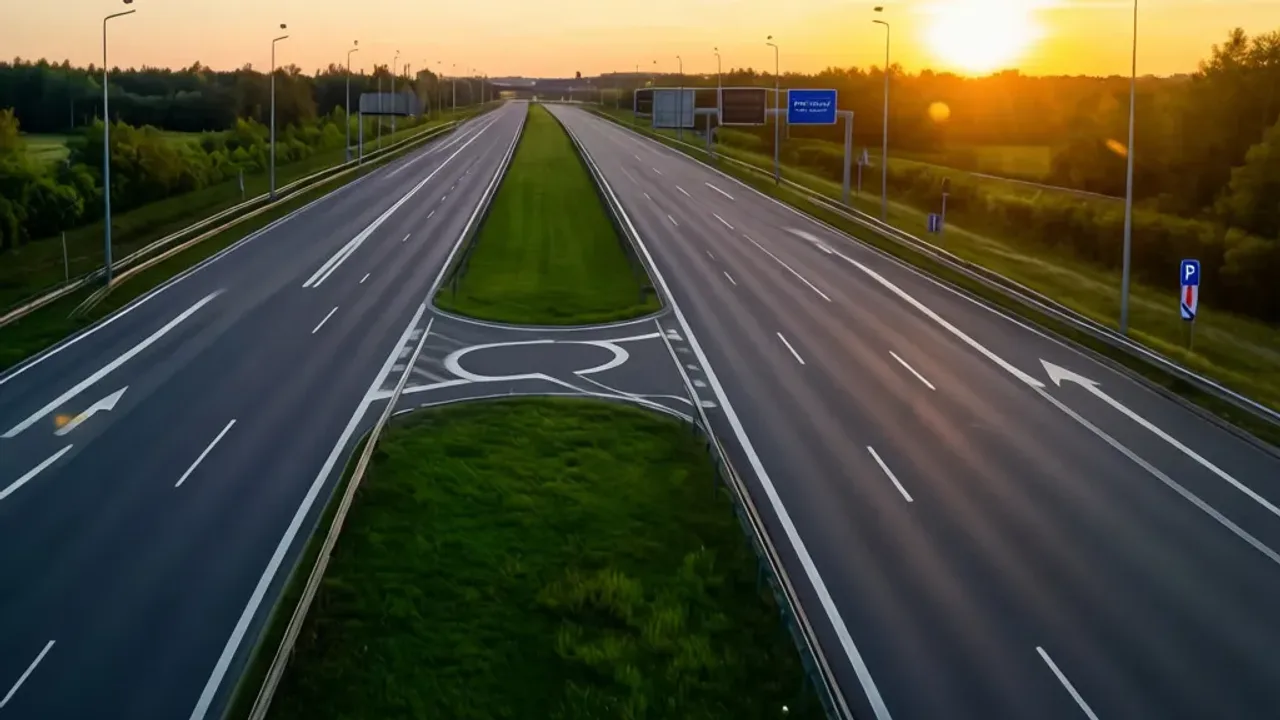 Zawracanie na drodze dwujezdniowej – praktyczny poradnik kierowcy Samochód osobowy wykonujący bezpieczne zawracanie na drodze dwujezdniowej w miejscu wyznaczonej przełączki.